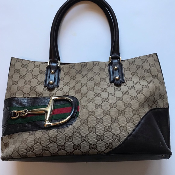 Gucci Handbags - Gucci Beige/Chocolate  Horsebit GG Tote Vintage